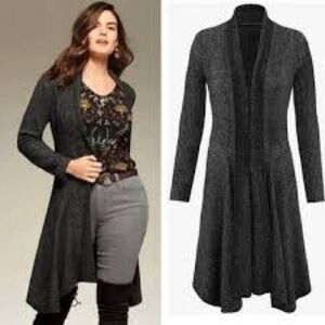 CAbi Black/Gray Knit Clock Duster  Open Cardigan size Small